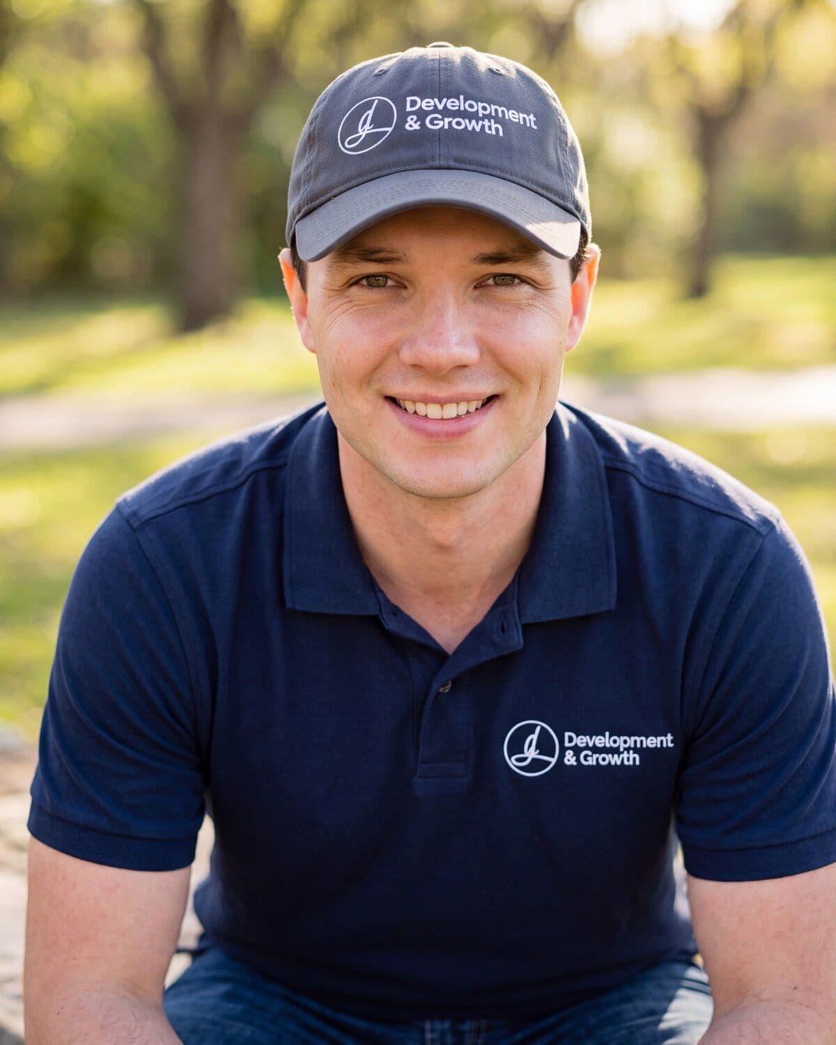 David Gizys of Development & Growth, outdoors in a company polo